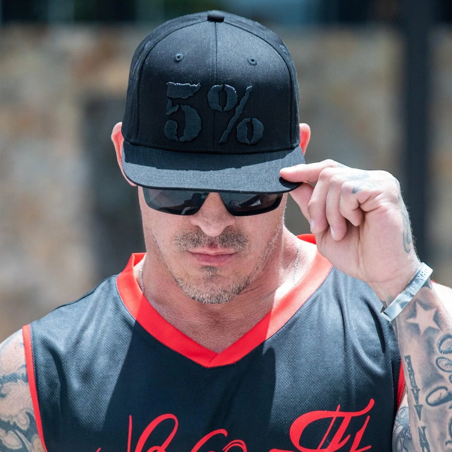 5% Flat Bill Hat, Black on Black - Image 4
