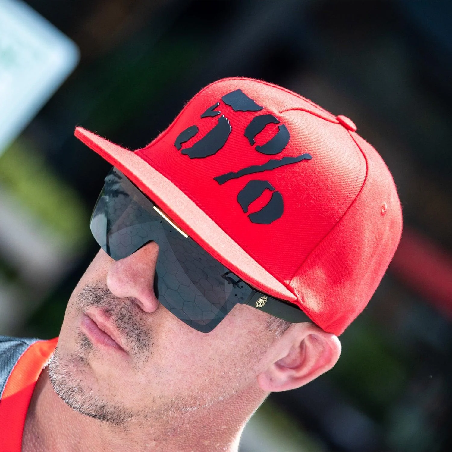 5% Rubber Logo, Black on Red Hat - Image 8