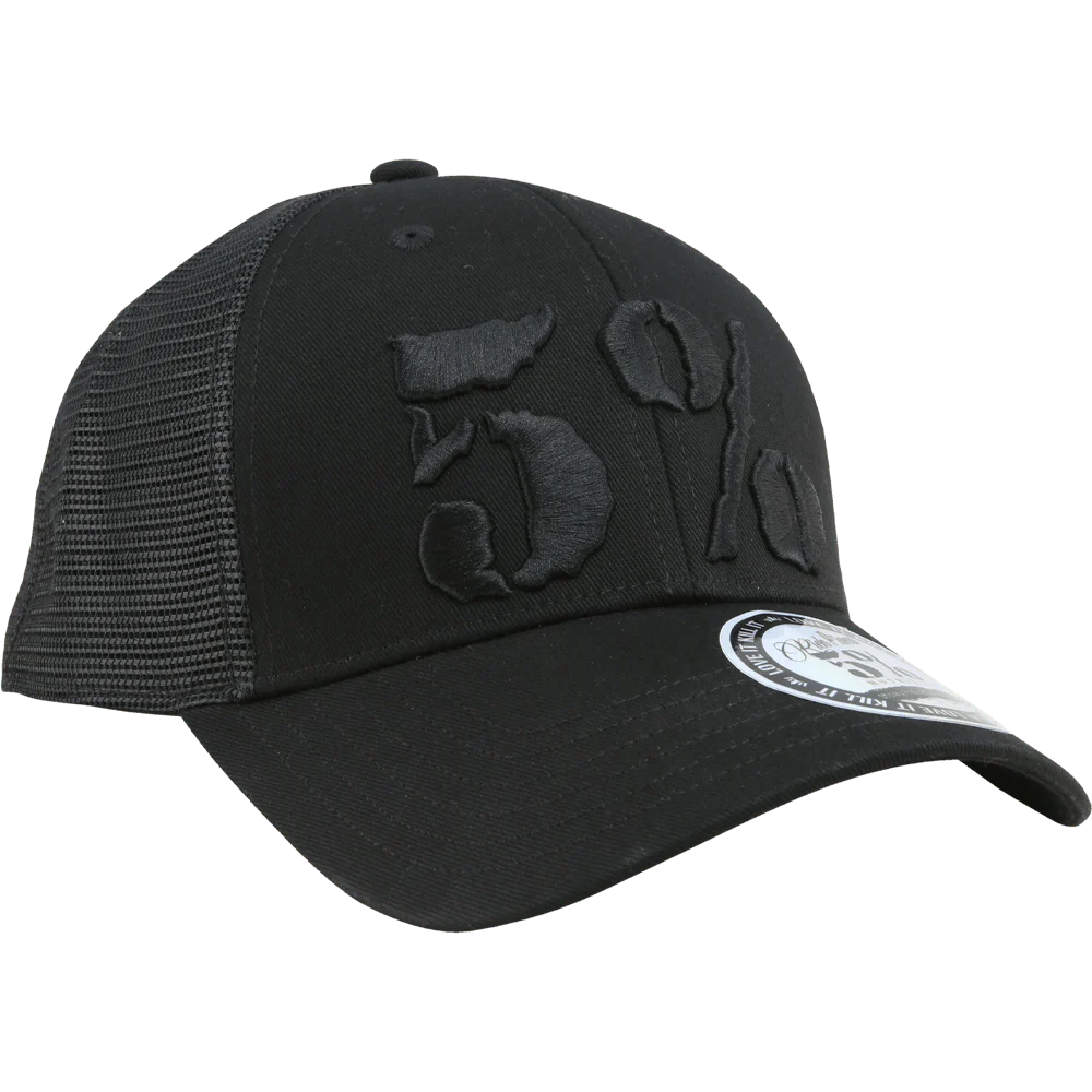 5% Trucker Hat, Black on Black