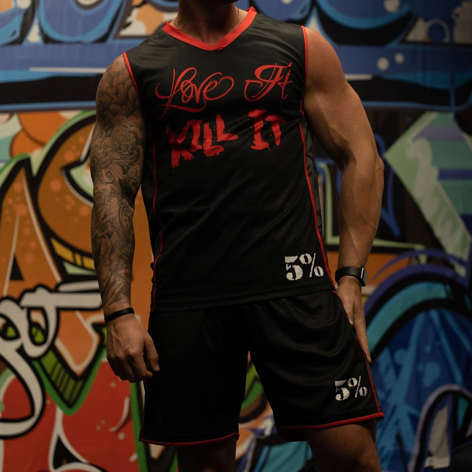 Love It Kill It, Black & Red Basketball Shorts - Image 6