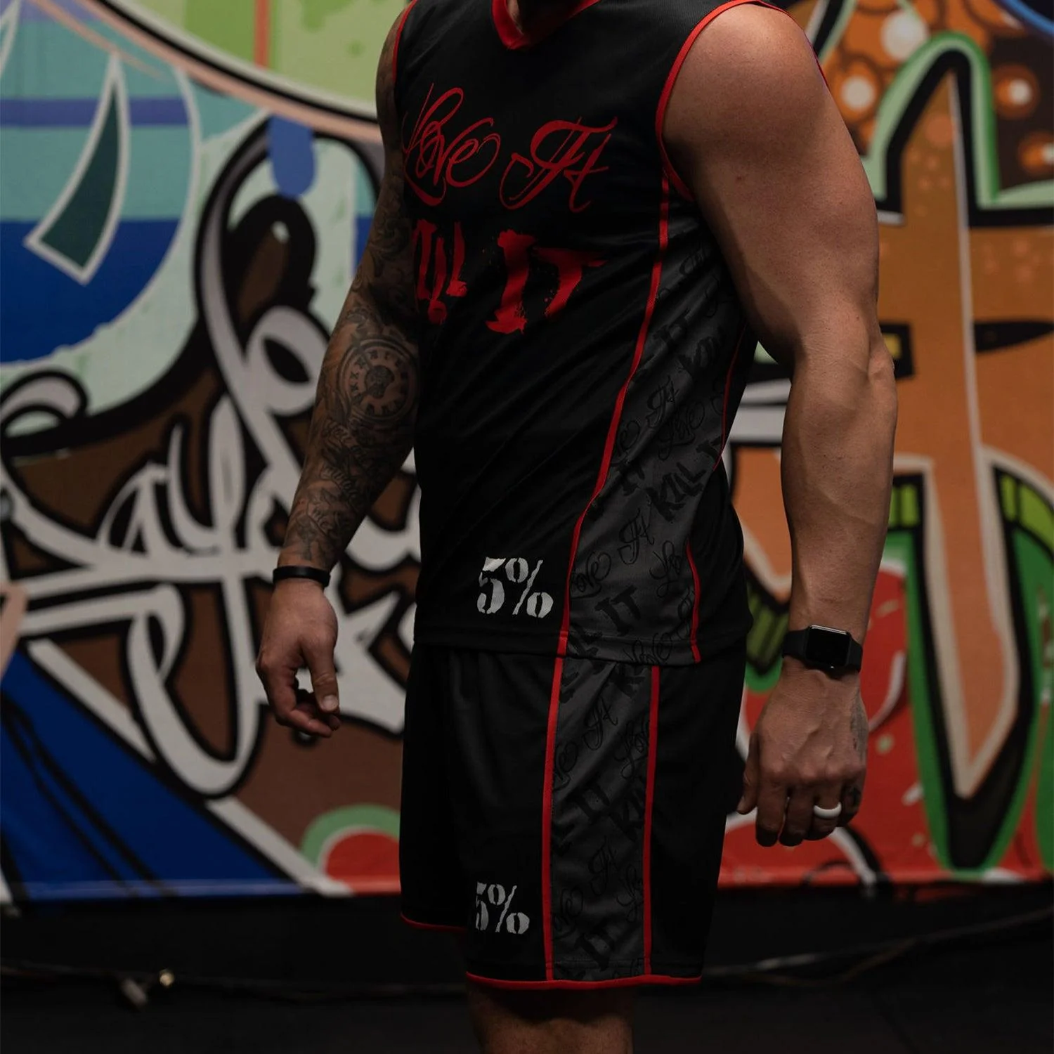 Love It Kill It, Black & Red Basketball Shorts - Image 7