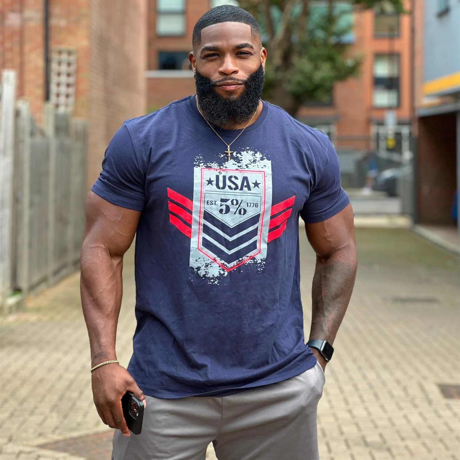 USA Flag, Navy T-Shirt - Image 3